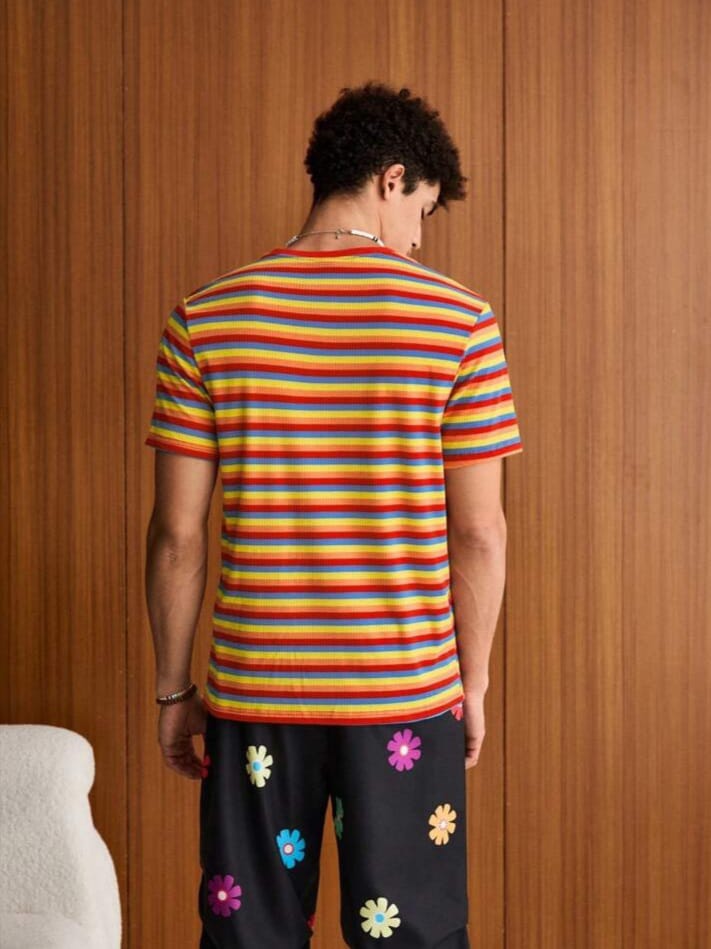 Bonga Boys Rib-Knit Colourful Striped T-Shirt Men